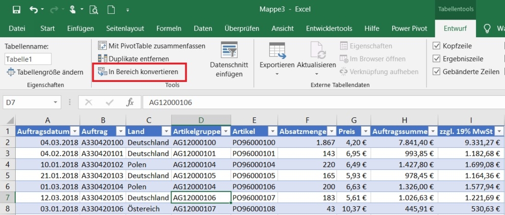 Excel Intelligente Tabellen