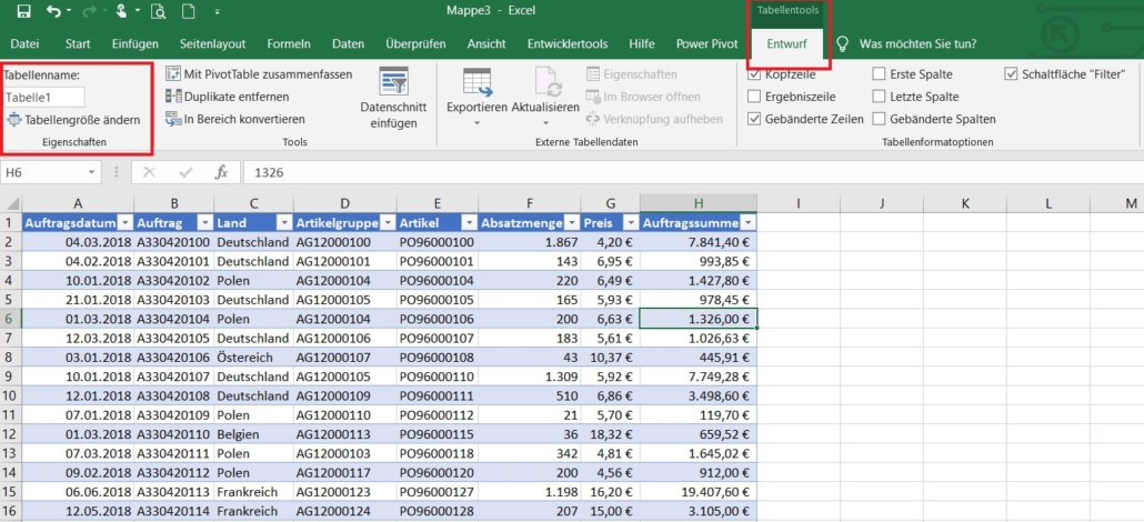 Excel Intelligente Tabellen