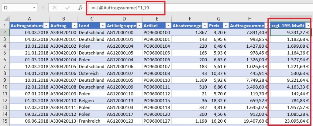 Excel Intelligente Tabellen