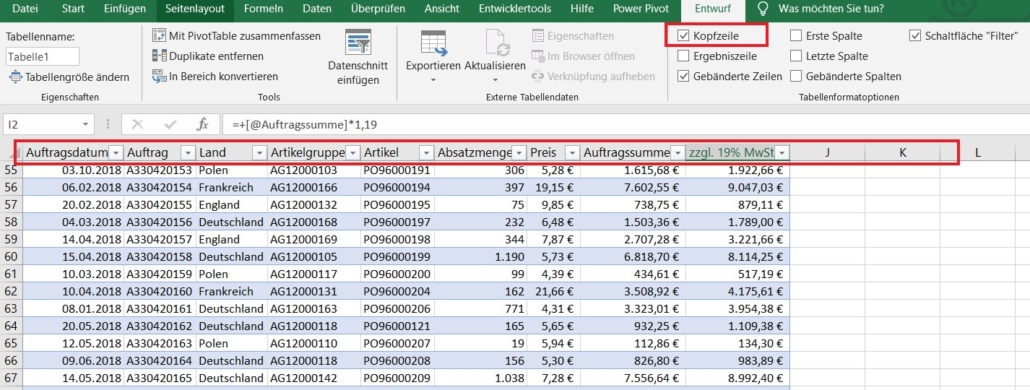 Excel Intelligente Tabellen