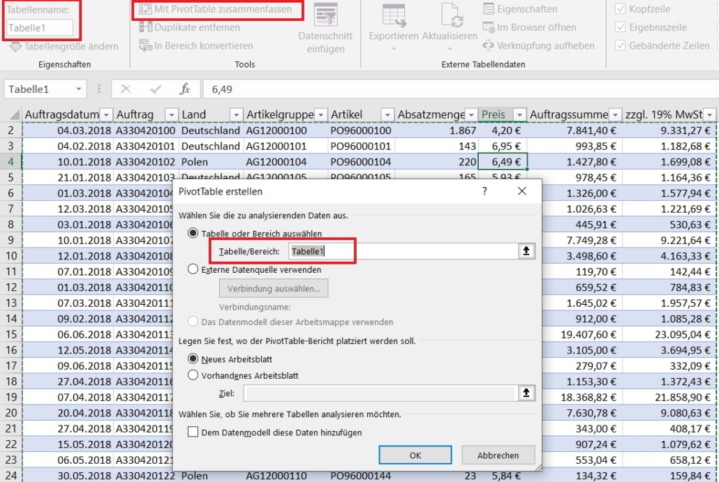 Excel Intelligente Tabellen