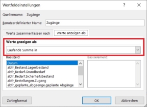 Wertfeldeinstellungen