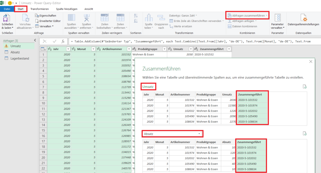 Power Query Abfragen zusammenführen