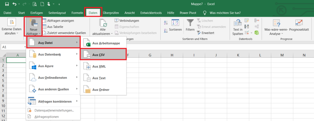 Datenquelle für Power Query Abfrage