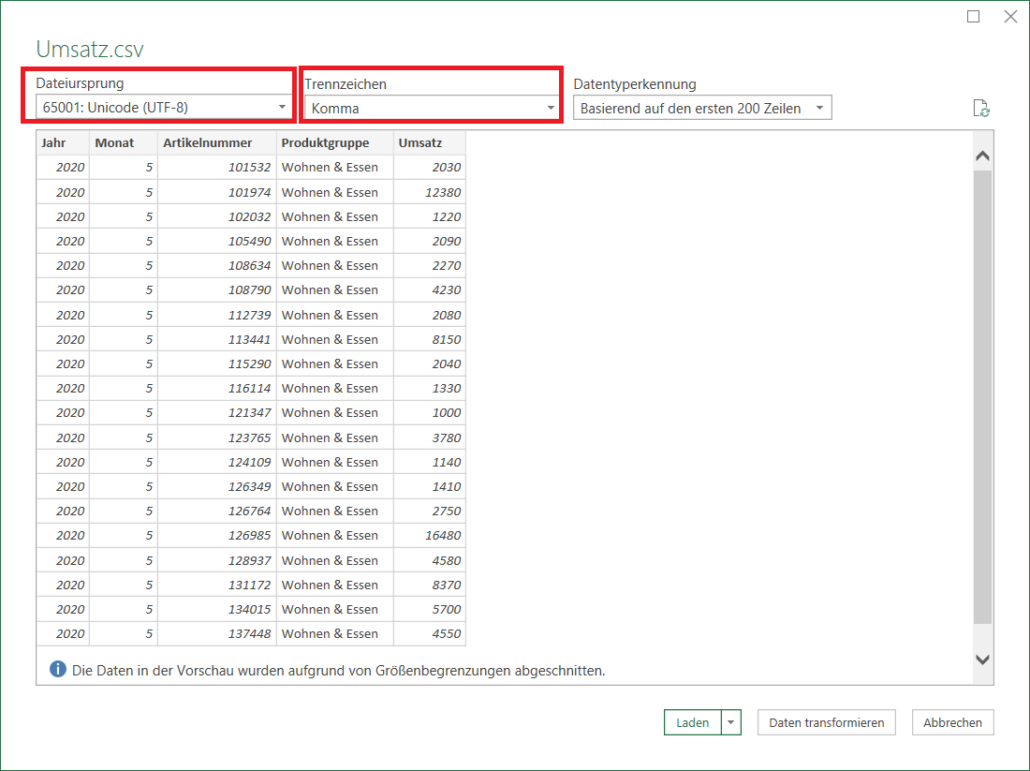 Power Query Vorschaufenster