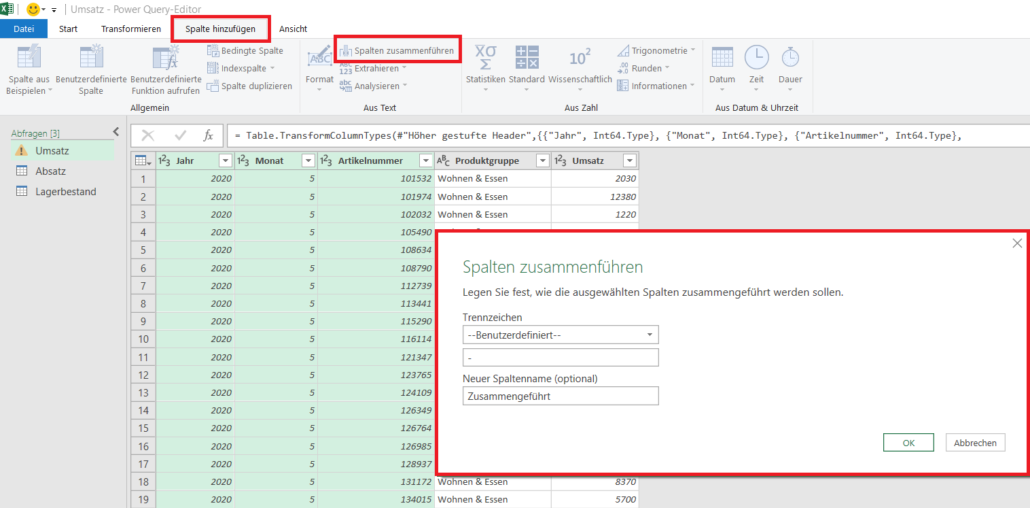 Power Query - Spalten zusammenführen