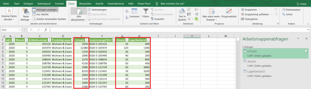 Abfrage in intelligenter Tabelle