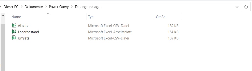 Zielordner für Power Query Datengrundlage
