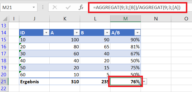 Benutzerdefinierte Funktion Ergebniszeile